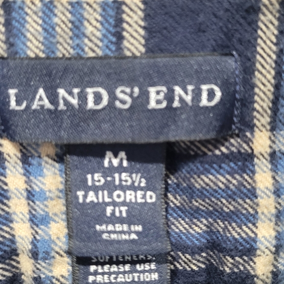Lands' End Navy and Cream Plaid Shirt - Picture 3 of 5